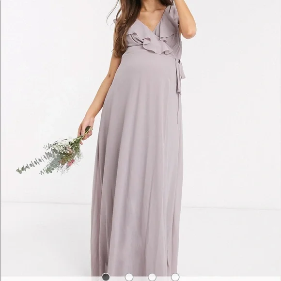 blue dress for baby girl Grey Lace Empire Floor Length Maternity Formal Bridesmaid Dress main image 0